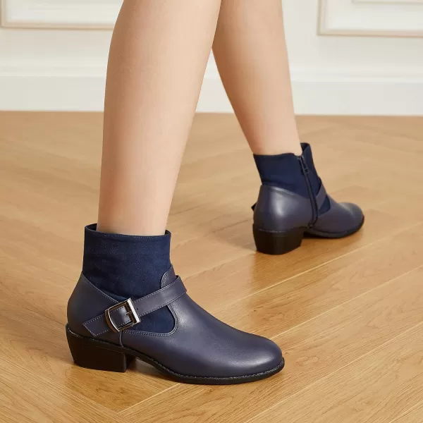 Trary Ankle Boots for Women Round Toe Low Heel Womens Ankle Boots Side Zipper Booties Winter with Buckle,with Fleece Linning