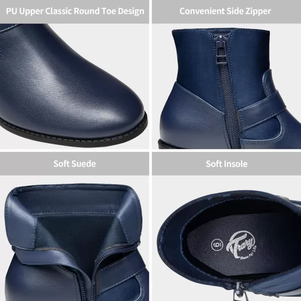 Trary Ankle Boots for Women Round Toe Low Heel Womens Ankle Boots Side Zipper Booties Winter with Buckle,with Fleece Linning