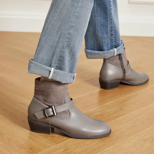 Trary Ankle Boots for Women Round Toe Low Heel Womens Ankle Boots Side Zipper Booties Winter with Buckle,with Fleece Linning