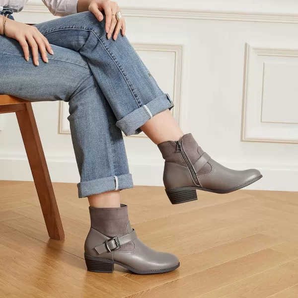 Trary Ankle Boots for Women Round Toe Low Heel Womens Ankle Boots Side Zipper Booties Winter with Buckle,with Fleece Linning