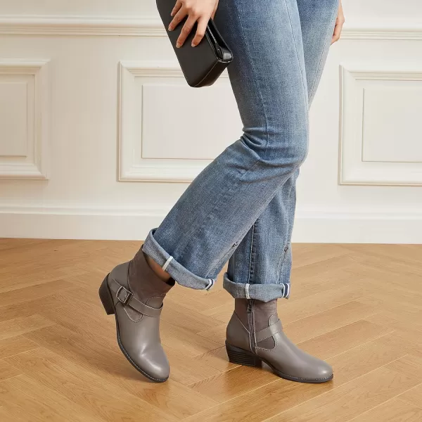 Trary Ankle Boots for Women Round Toe Low Heel Womens Ankle Boots Side Zipper Booties Winter with Buckle,with Fleece Linning