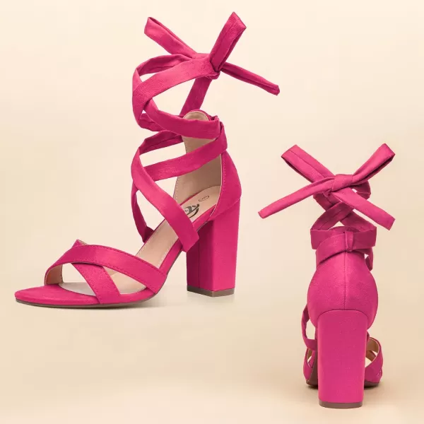 Trary Black Pink Nude Red Heels for Women,Women's Heeled Sandals Lace up High Heels,Chunky Heels for Women,Strappy Heels for Women Sandals,High Platform Stripper Heels,Comfortable Tie Up Heels 3 Inch