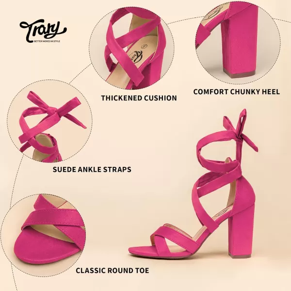 Trary Black Pink Nude Red Heels for Women,Women's Heeled Sandals Lace up High Heels,Chunky Heels for Women,Strappy Heels for Women Sandals,High Platform Stripper Heels,Comfortable Tie Up Heels 3 Inch