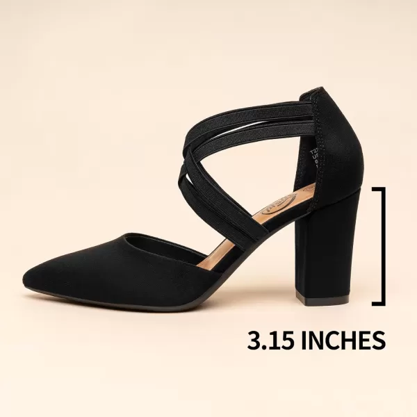Trary Pointed Toe Heels for Women High Chunky Heels Comfortable Women's Pumps Elastic Double Crisscross Strap Pumps Shoes Women Fashion Heels Dress Shoes for Women 3.5 Inch