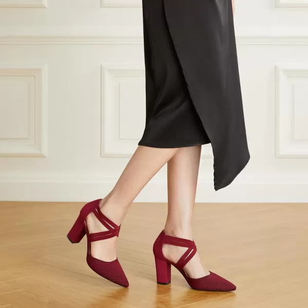 Trary Pointed Toe Heels for Women High Chunky Heels Comfortable Women's Pumps Elastic Double Crisscross Strap Pumps Shoes Women Fashion Heels Dress Shoes for Women 3.5 Inch