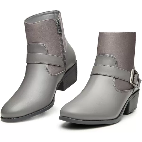 Trary Ankle Boots for Women Round Toe Low Heel Womens Ankle Boots Side Zipper Booties Winter with Buckle,with Fleece Linning