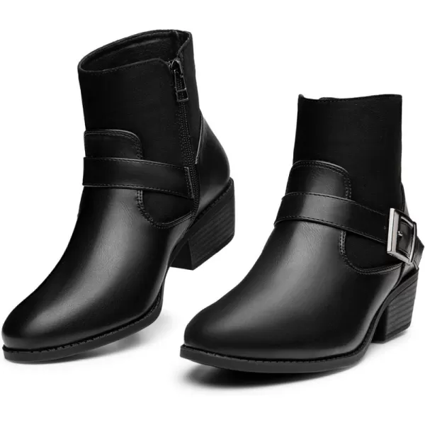 Trary Ankle Boots for Women Round Toe Low Heel Womens Ankle Boots Side Zipper Booties Winter with Buckle,with Fleece Linning
