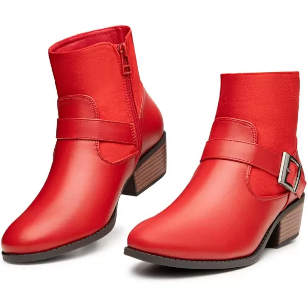Trary Ankle Boots for Women Round Toe Low Heel Womens Ankle Boots Side Zipper Booties Winter with Buckle,with Fleece Linning