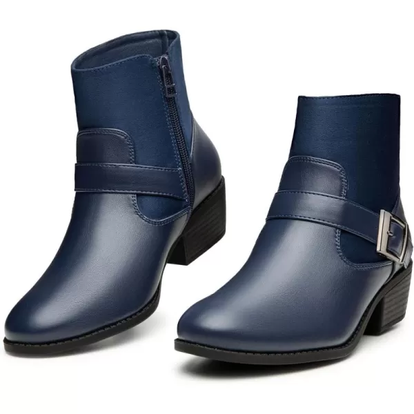 Trary Ankle Boots for Women Round Toe Low Heel Womens Ankle Boots Side Zipper Booties Winter with Buckle,with Fleece Linning