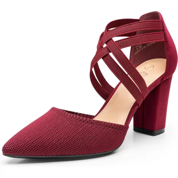 Trary Pointed Toe Heels for Women High Chunky Heels Comfortable Women's Pumps Elastic Double Crisscross Strap Pumps Shoes Women Fashion Heels Dress Shoes for Women 3.5 Inch