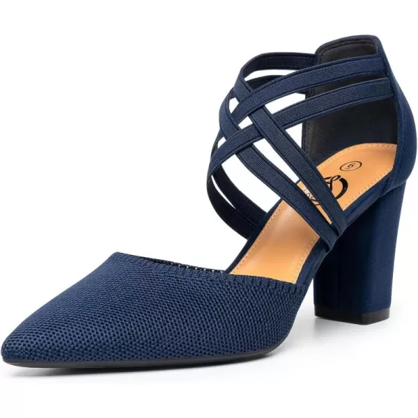 Trary Pointed Toe Heels for Women High Chunky Heels Comfortable Women's Pumps Elastic Double Crisscross Strap Pumps Shoes Women Fashion Heels Dress Shoes for Women 3.5 Inch