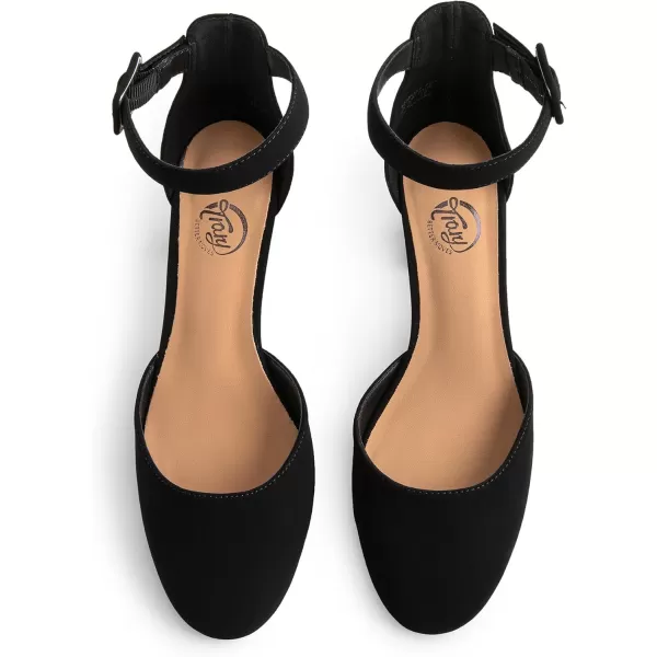 Trary Heels for Women, Low Heel Closed Round Toe Chunky Block Nude Heels Adjustable Ankle Strap Comfy Pumps Shoes Black Heels for Women Versatility Heels Wedding Daily Dressy 2.75" Heels