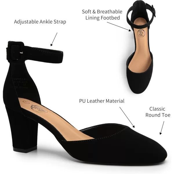 Trary Heels for Women, Low Heel Closed Round Toe Chunky Block Nude Heels Adjustable Ankle Strap Comfy Pumps Shoes Black Heels for Women Versatility Heels Wedding Daily Dressy 2.75" Heels