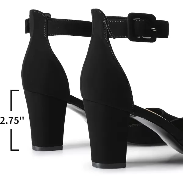 Trary Heels for Women, Low Heel Closed Round Toe Chunky Block Nude Heels Adjustable Ankle Strap Comfy Pumps Shoes Black Heels for Women Versatility Heels Wedding Daily Dressy 2.75" Heels