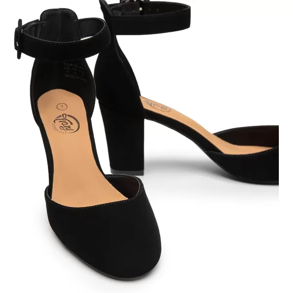 Trary Heels for Women, Low Heel Closed Round Toe Chunky Block Nude Heels Adjustable Ankle Strap Comfy Pumps Shoes Black Heels for Women Versatility Heels Wedding Daily Dressy 2.75" Heels