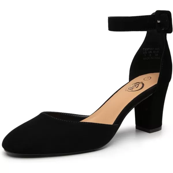Trary Heels for Women, Low Heel Closed Round Toe Chunky Block Nude Heels Adjustable Ankle Strap Comfy Pumps Shoes Black Heels for Women Versatility Heels Wedding Daily Dressy 2.75" Heels