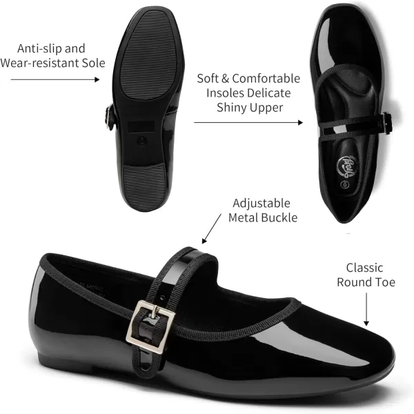 Trary Women's Flats,Mary Jane Shoes Women,Ballet Flats Shoes for Women， Black Flats for Women, Shoes for Women Dressy,Comfortable Dress Shoes for Women, Square Toe Ballet Shoes for Girls