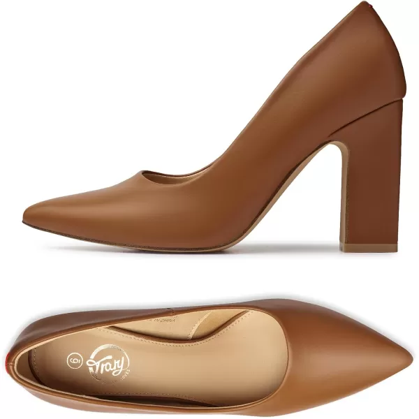 Trary Heels for Women Closed Pointed Toe Heels Pumps Shoes Women Chunky Block High Heels Comfortable Women's Pumps Slip-On Dress Office Party Wedding Shoes 3.54" Heels