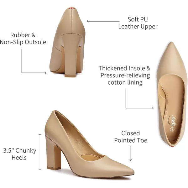 Trary Heels for Women Closed Pointed Toe Heels Pumps Shoes Women Chunky Block High Heels Comfortable Women's Pumps Slip-On Dress Office Party Wedding Shoes 3.54" Heels