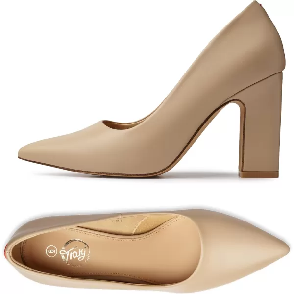 Trary Heels for Women Closed Pointed Toe Heels Pumps Shoes Women Chunky Block High Heels Comfortable Women's Pumps Slip-On Dress Office Party Wedding Shoes 3.54" Heels