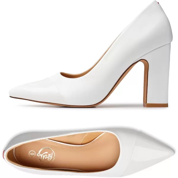 Trary Heels for Women Closed Pointed Toe Heels Pumps Shoes Women Chunky Block High Heels Comfortable Women's Pumps Slip-On Dress Office Party Wedding Shoes 3.54" Heels