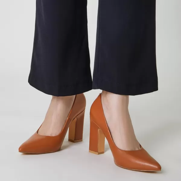 Trary Heels for Women Closed Pointed Toe Heels Pumps Shoes Women Chunky Block High Heels Comfortable Women's Pumps Slip-On Dress Office Party Wedding Shoes 3.54" Heels