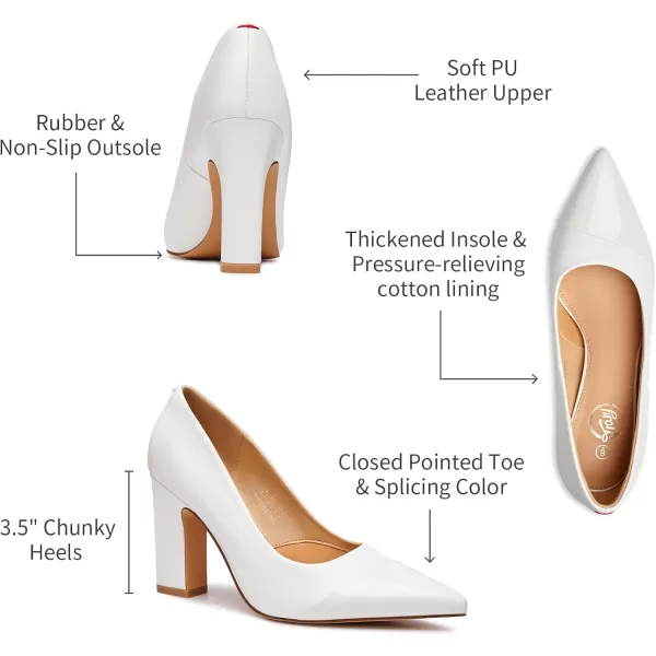 Trary Heels for Women Closed Pointed Toe Heels Pumps Shoes Women Chunky Block High Heels Comfortable Women's Pumps Slip-On Dress Office Party Wedding Shoes 3.54" Heels