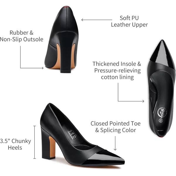 Trary Heels for Women Closed Pointed Toe Heels Pumps Shoes Women Chunky Block High Heels Comfortable Women's Pumps Slip-On Dress Office Party Wedding Shoes 3.54" Heels