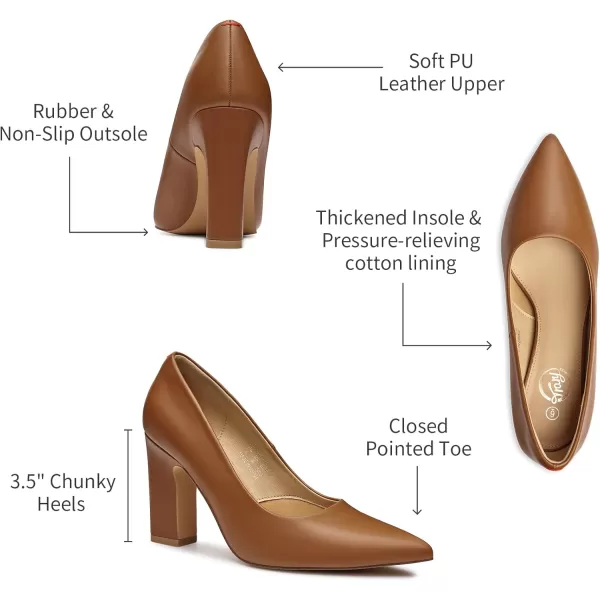 Trary Heels for Women Closed Pointed Toe Heels Pumps Shoes Women Chunky Block High Heels Comfortable Women's Pumps Slip-On Dress Office Party Wedding Shoes 3.54" Heels