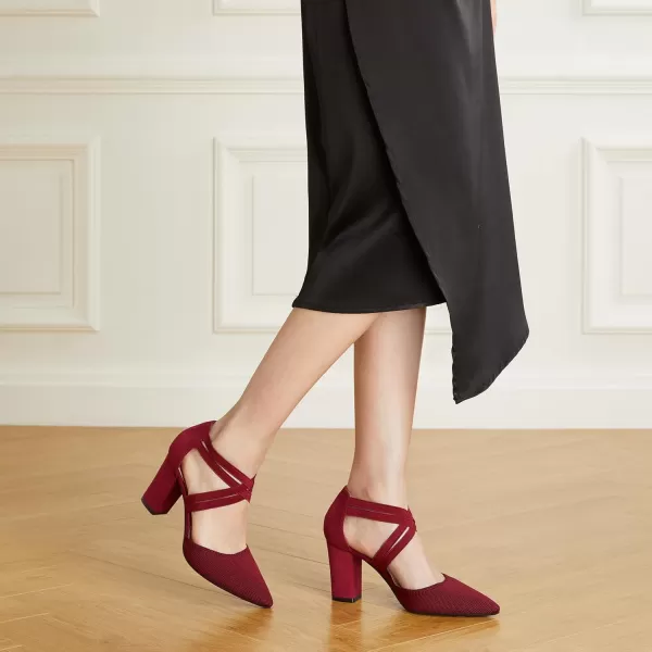 Trary Heels for Women, Chunky Heels for Women, Closed Pointed Toe Heels Comfortable Womens Pumps Elastic Double Crisscross Strap Low Heel Pumps for Women 3.5 Inch Heels Dress Shoes for Women