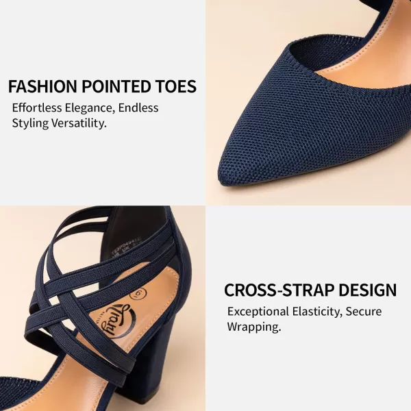 Trary Heels for Women, Chunky Heels for Women, Closed Pointed Toe Heels Comfortable Womens Pumps Elastic Double Crisscross Strap Low Heel Pumps for Women 3.5 Inch Heels Dress Shoes for Women