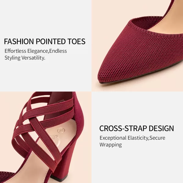 Trary Heels for Women, Chunky Heels for Women, Closed Pointed Toe Heels Comfortable Womens Pumps Elastic Double Crisscross Strap Low Heel Pumps for Women 3.5 Inch Heels Dress Shoes for Women