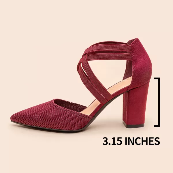 Trary Heels for Women, Chunky Heels for Women, Closed Pointed Toe Heels Comfortable Womens Pumps Elastic Double Crisscross Strap Low Heel Pumps for Women 3.5 Inch Heels Dress Shoes for Women