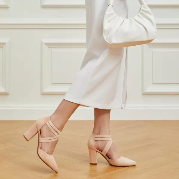 Trary Heels for Women, Chunky Heels for Women, Closed Pointed Toe Heels Comfortable Womens Pumps Elastic Double Crisscross Strap Low Heel Pumps for Women 3.5 Inch Heels Dress Shoes for Women