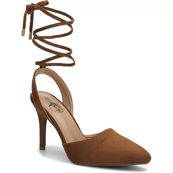 Trary Women's D'Orsay Pumps in 3.5 Dress Shoes Suede Pointed Toe Lace up Stiletto High Heels