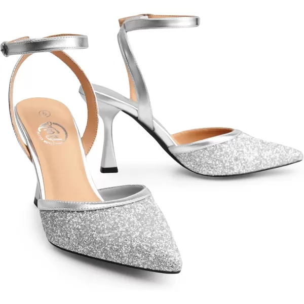 Trary Heels Women Pumps Closed Toe Ankle Strap Pointed Toe Heeled Sandals for Women Stiletto Wedding Dress Shoes