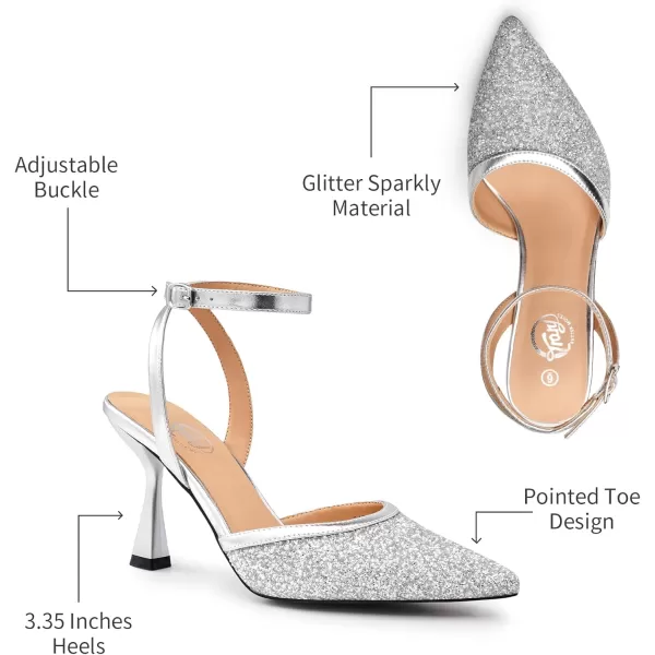 Trary Heels Women Pumps Closed Toe Ankle Strap Pointed Toe Heeled Sandals for Women Stiletto Wedding Dress Shoes