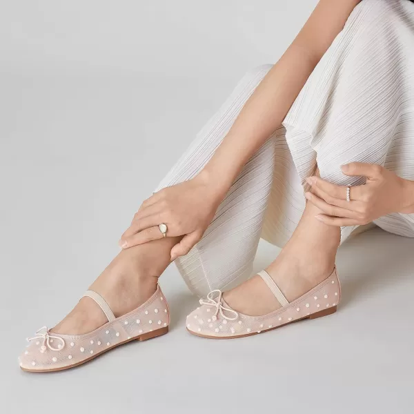 imageTrary Mesh Ballet Flats for Women Pearl Ballet Flats Shoes for Women Bow Mary Jane Shoes Women Rhinestone Flats for Women Comfy Dress Shoes for Women Wide Mary Janes Flats Mesh FlatsNude