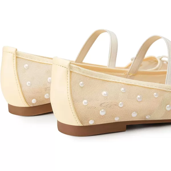 imageTrary Mesh Ballet Flats for Women Pearl Ballet Flats Shoes for Women Bow Mary Jane Shoes Women Rhinestone Flats for Women Comfy Dress Shoes for Women Wide Mary Janes Flats Mesh FlatsYellow