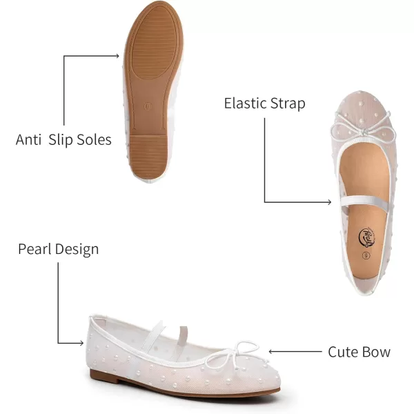 imageTrary Mesh Ballet Flats for Women Pearl Ballet Flats Shoes for Women Bow Mary Jane Shoes Women Rhinestone Flats for Women Comfy Dress Shoes for Women Wide Mary Janes Flats Mesh FlatsWhite