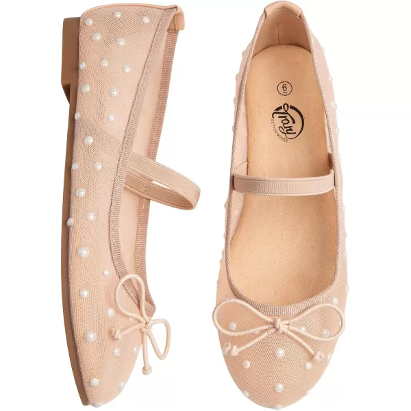 imageTrary Mesh Ballet Flats for Women Pearl Ballet Flats Shoes for Women Bow Mary Jane Shoes Women Rhinestone Flats for Women Comfy Dress Shoes for Women Wide Mary Janes Flats Mesh FlatsNude