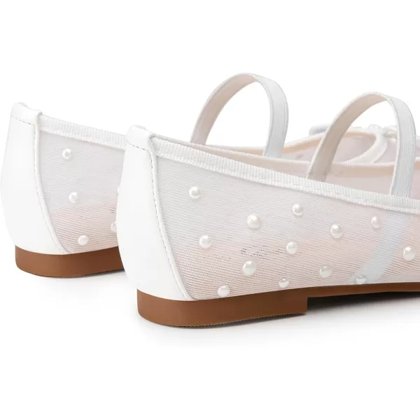 imageTrary Mesh Ballet Flats for Women Pearl Ballet Flats Shoes for Women Bow Mary Jane Shoes Women Rhinestone Flats for Women Comfy Dress Shoes for Women Wide Mary Janes Flats Mesh FlatsWhite