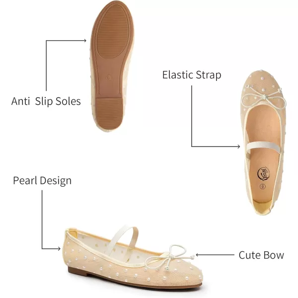 imageTrary Mesh Ballet Flats for Women Pearl Ballet Flats Shoes for Women Bow Mary Jane Shoes Women Rhinestone Flats for Women Comfy Dress Shoes for Women Wide Mary Janes Flats Mesh FlatsYellow