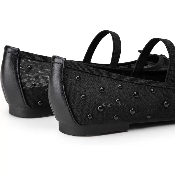 imageTrary Mesh Ballet Flats for Women Pearl Ballet Flats Shoes for Women Bow Mary Jane Shoes Women Rhinestone Flats for Women Comfy Dress Shoes for Women Wide Mary Janes Flats Mesh FlatsBlack