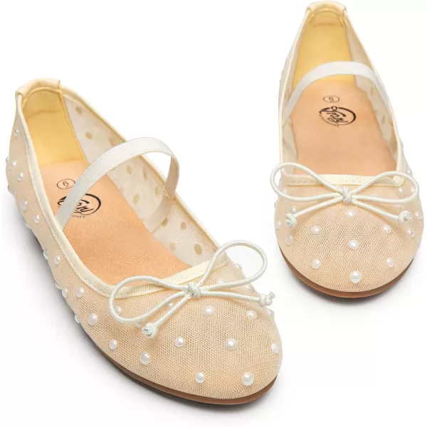 imageTrary Mesh Ballet Flats for Women Pearl Ballet Flats Shoes for Women Bow Mary Jane Shoes Women Rhinestone Flats for Women Comfy Dress Shoes for Women Wide Mary Janes Flats Mesh FlatsYellow