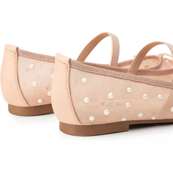 imageTrary Mesh Ballet Flats for Women Pearl Ballet Flats Shoes for Women Bow Mary Jane Shoes Women Rhinestone Flats for Women Comfy Dress Shoes for Women Wide Mary Janes Flats Mesh FlatsNude