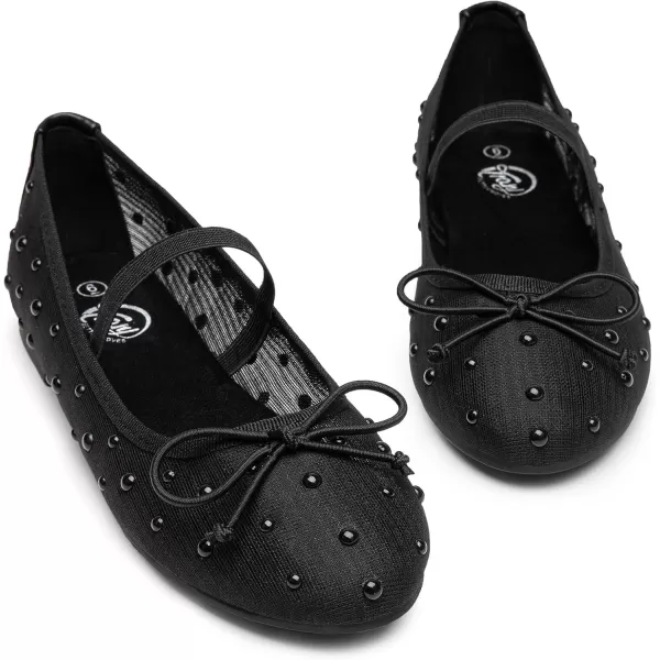 imageTrary Mesh Ballet Flats for Women Pearl Ballet Flats Shoes for Women Bow Mary Jane Shoes Women Rhinestone Flats for Women Comfy Dress Shoes for Women Wide Mary Janes Flats Mesh FlatsBlack