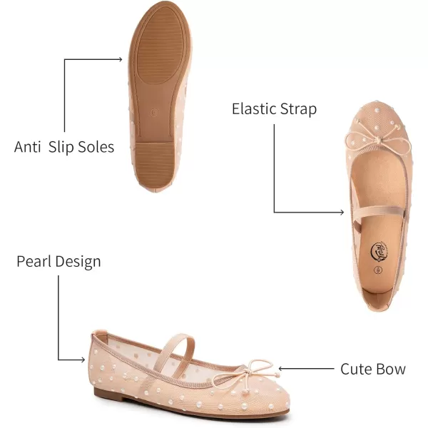 imageTrary Mesh Ballet Flats for Women Pearl Ballet Flats Shoes for Women Bow Mary Jane Shoes Women Rhinestone Flats for Women Comfy Dress Shoes for Women Wide Mary Janes Flats Mesh FlatsNude