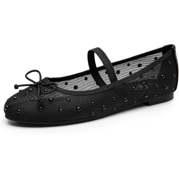 imageTrary Mesh Ballet Flats for Women Pearl Ballet Flats Shoes for Women Bow Mary Jane Shoes Women Rhinestone Flats for Women Comfy Dress Shoes for Women Wide Mary Janes Flats Mesh FlatsBlack