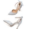 imageTrary Heels for Women Closed Pointed Toe Heels Womens Pumps Stiletto High Heels with Bow Knot Comfortable Ankle Strap Office Party Wedding Dress Shoes 374quot HeelsSilky Silver